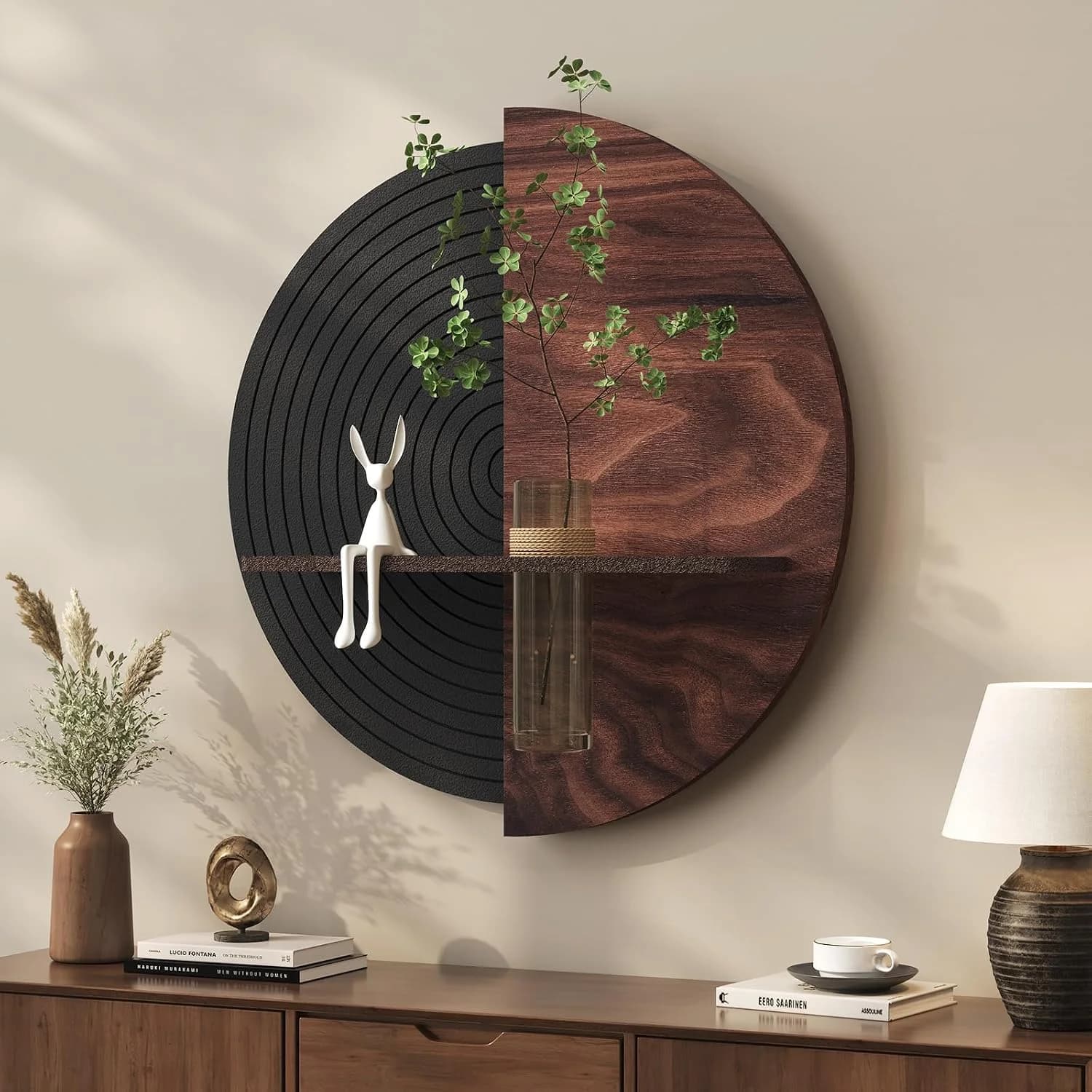 3D Textured Abstract Modern Black and Brown Round Wall Art Decor, 24x24 In