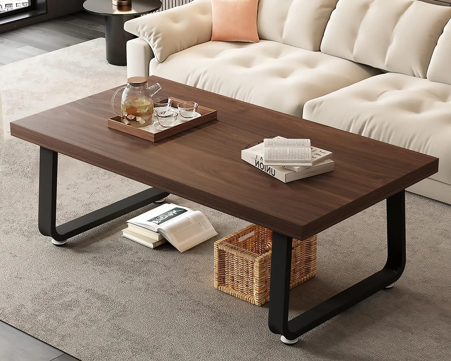 HSH 47" Wood Rectangle Coffee Table for Living Room, Walnut