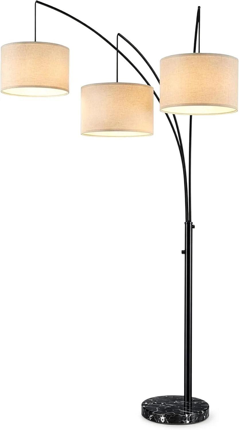 Brightech Trilage Arc Floor Lamp - Large Standing Lamp with 3 Fabric Shades & LED Bulbs for Living Room Over the Sofa, R