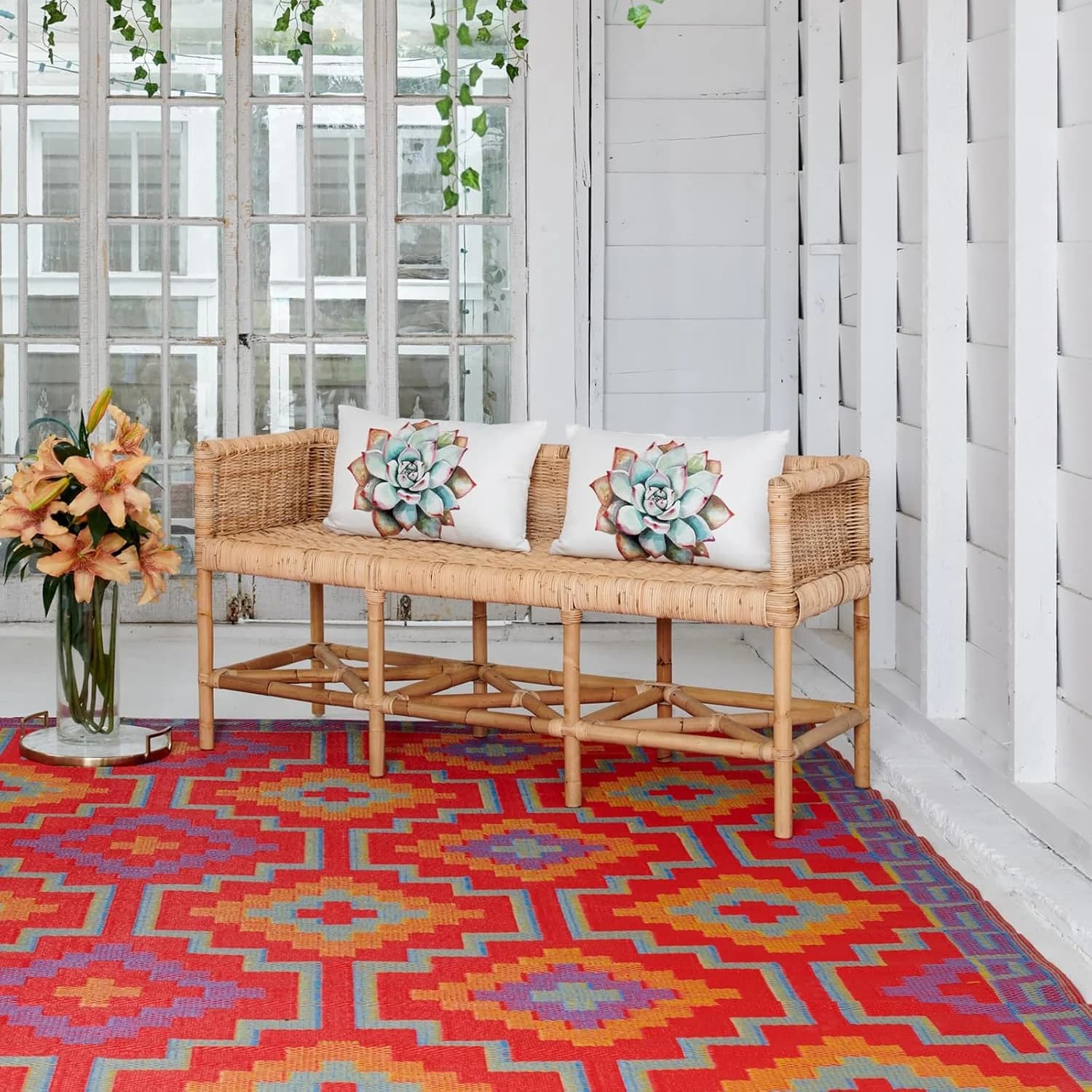 Fab Habitat Outdoor Rug - Waterproof, Fade Resistant, Crease-Free, Reversible - Premium Recycled Plastic - Vintage Boho