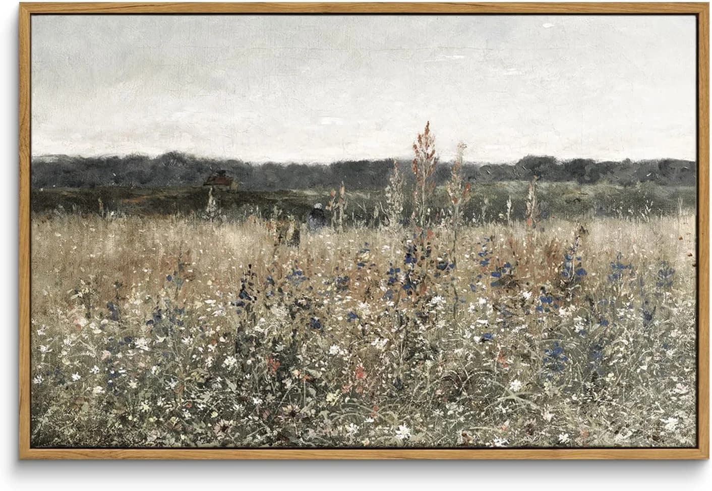 InSimSea Framed Canvas Wall Art Vintage Decor, Wildflower Field Vintage Wall Art Canvas Prints, Modern Farmhouse Bathroo