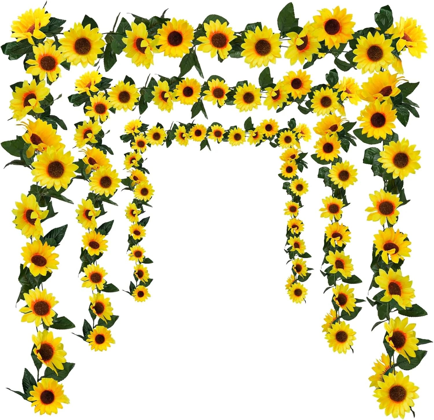 Uieke 3 Pack Artificial Sunflower Garland, 7.5ft/Strand Silk Sunflowers Hanging Vines Flowers with Green Leaves for Room