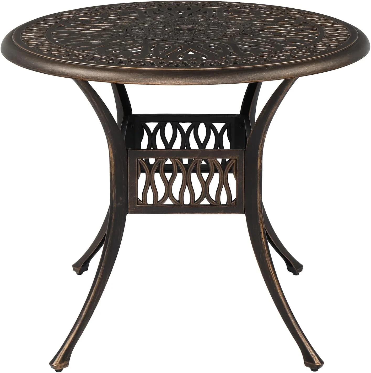 VINGLI 35.4' Dia Patio Dining Table with Umbrella Hole, Cast Aluminum Bistro Table for Outdoor Garden Use (35.4' Dia x 2