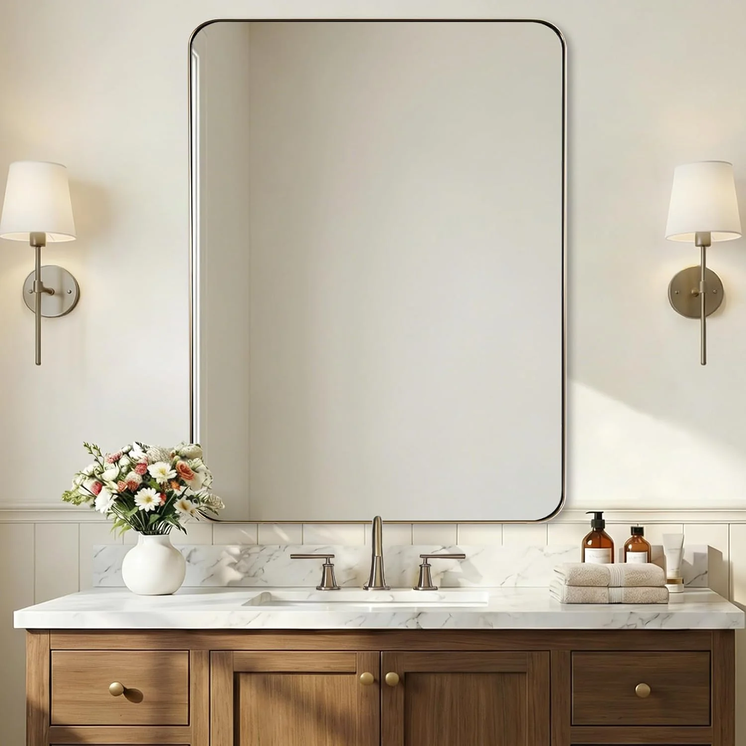 ANDY STAR Brushed Champagne Bronze Mirrors for Bathroom Sink, 36x48 Inch Bathroom Vanity Mirror with Rectangular Metal F