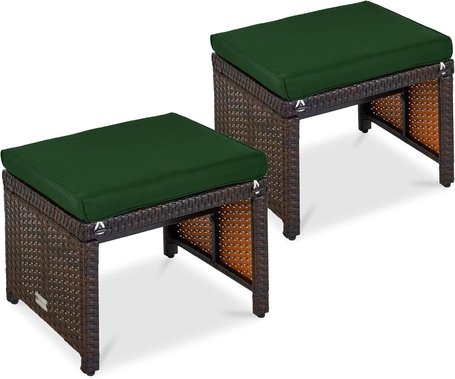 Best Choice Products Set of 2 Wicker Ottomans, Multipurpose Outdoor Furniture for Patio, Backyard, Additional Seating, F