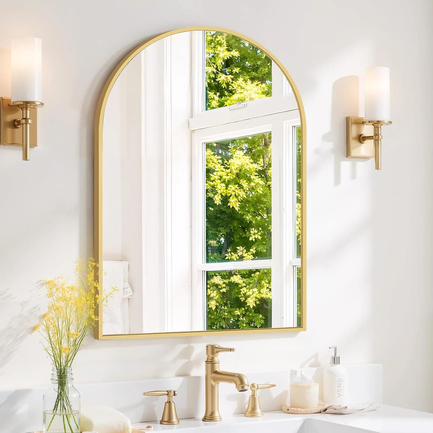 Arched Wall Mirror 30x20 Inch Gold Bathroom Vanity Mirror with Metal Frame