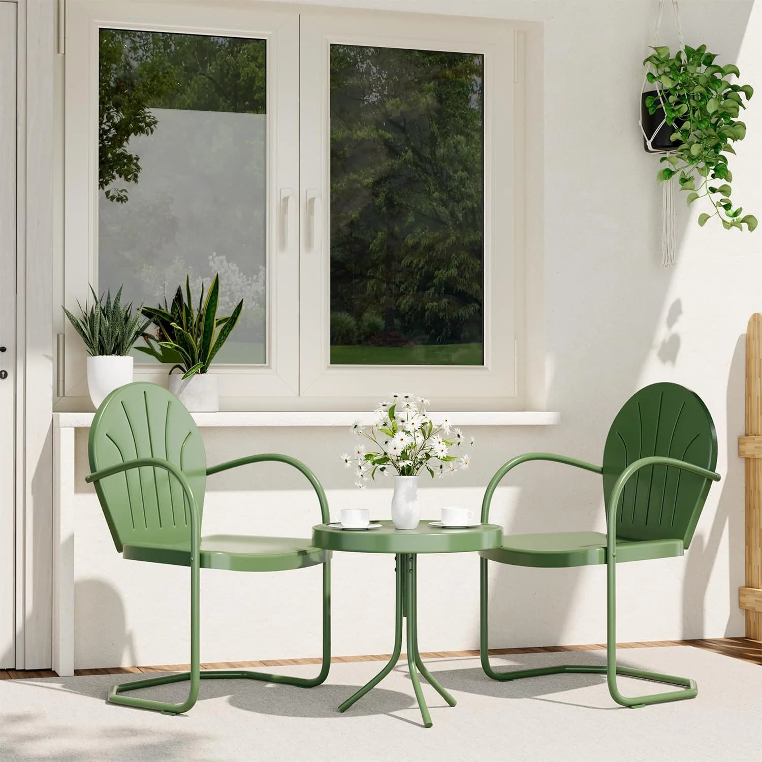 Outdoor 3-Piece Metal Bistro Set, Patio Conversation Set of 2,Green