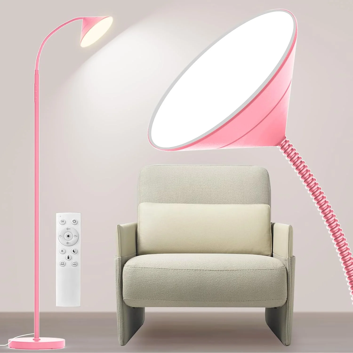 mukuxin Floor Lamp, 18W Upgraded Bright LED Floor Lamps for Living Room Bedroom with Gooseneck Stepless Dimming & Color