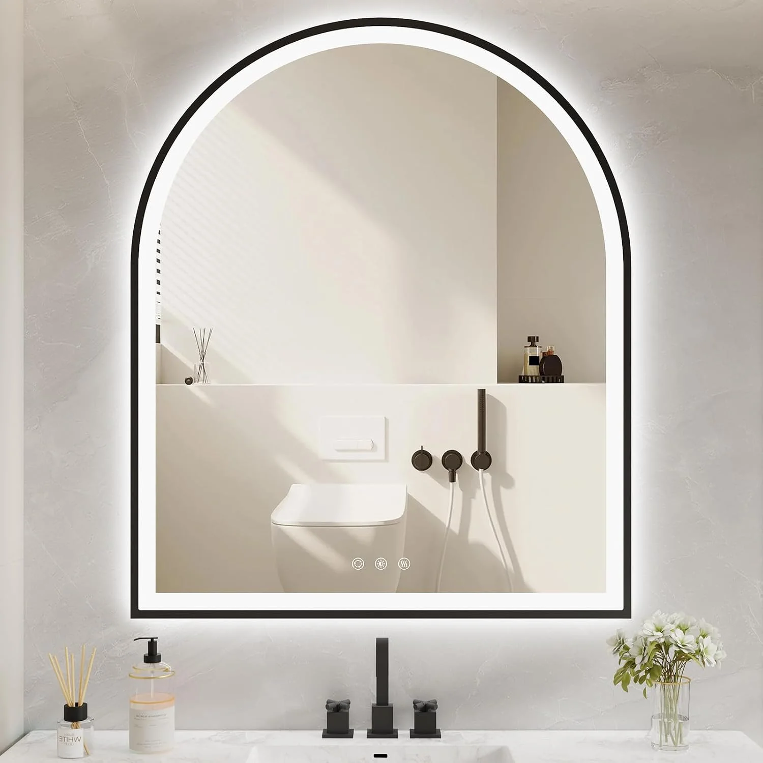 30"x36" Arched LED Lighted Bathroom Mirror with Lights