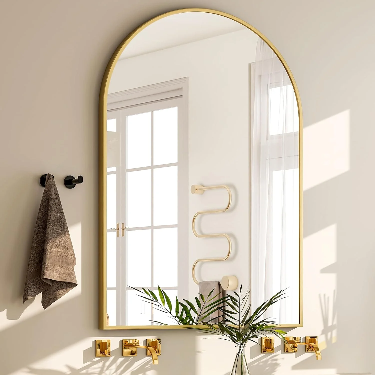 GLSLAND 20x30 inch Arch Bathroom Mirror - Arched Bathroom Mirror/Wall Mounted Vanity Mirror - Arch Metal Frame Wall Mirr