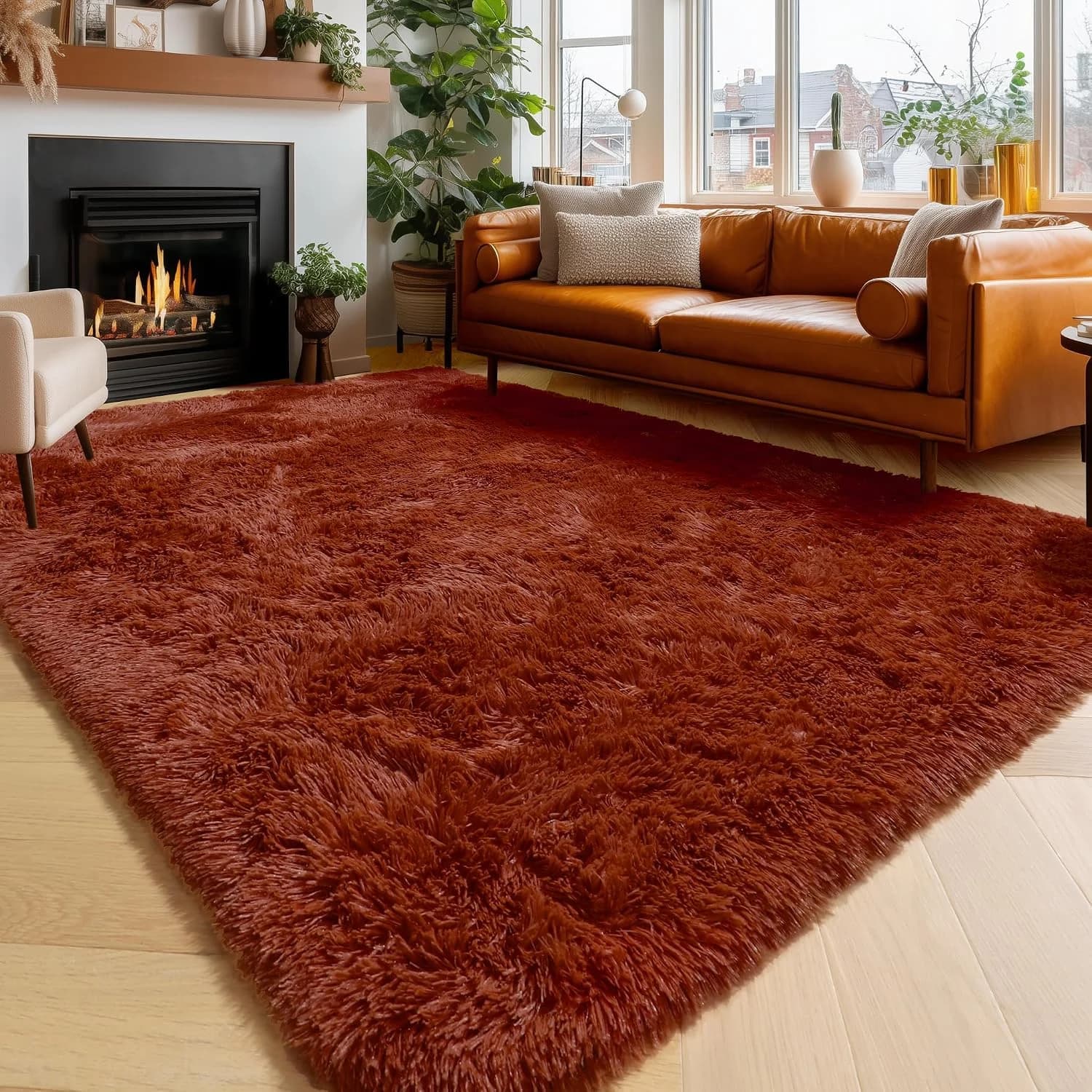 Amdrebio Terracotta Rustic Furry Big Area Rug 6x9 for Living Room Bedroom
