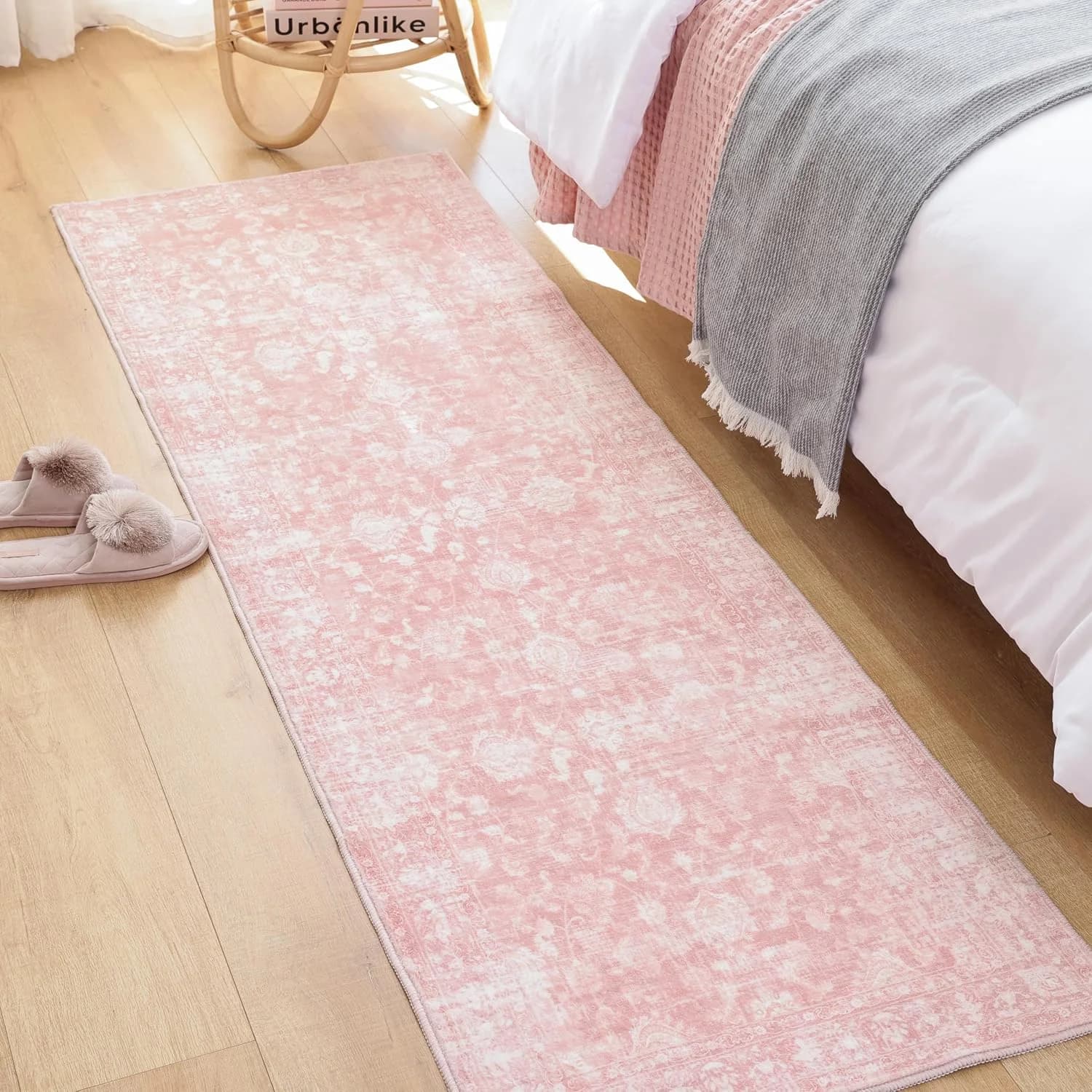 FROZZUR 2x6 Boho Pink Runner Rug Vintage Farmhouse Hallway Entryway Rugs for Kitchen Bedroom Non Slip, Washable Boho Car