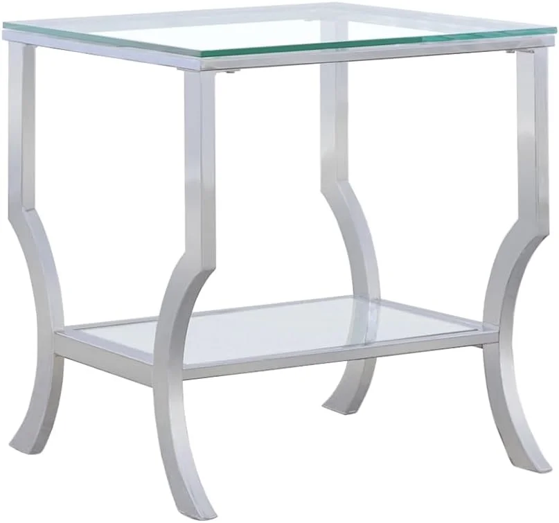 Coaster Home Furnishings - Saide - Square Glass Top End Table with Chrome Base, Lower Shelf, Curved Legs - Contemporary