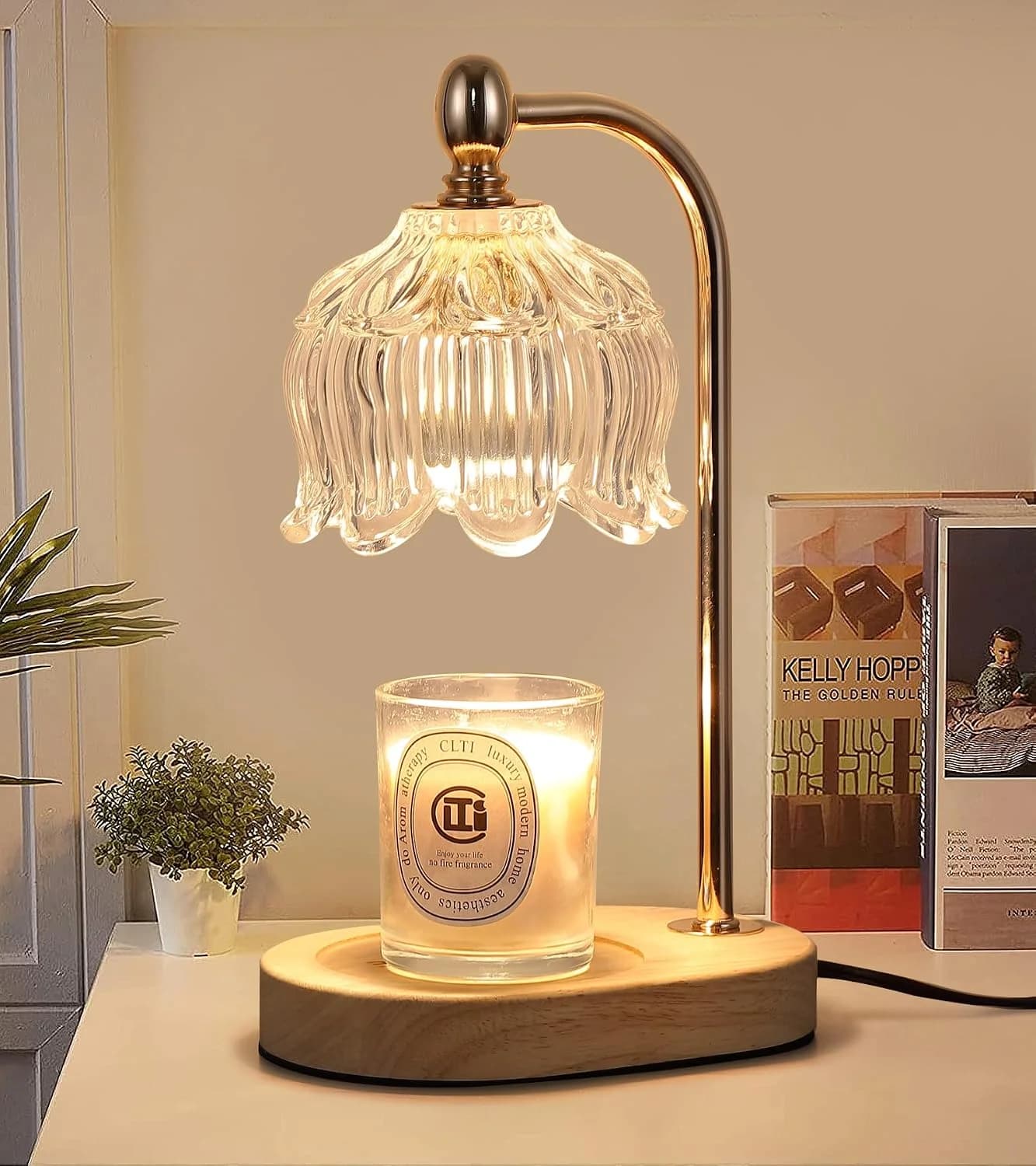 MEIXISUE Candle Warmer Lamp with Timer and Dimmer,Electric Gold Light Gifts for Women Melt Wax Warmer Lamp with 2 Bulbs