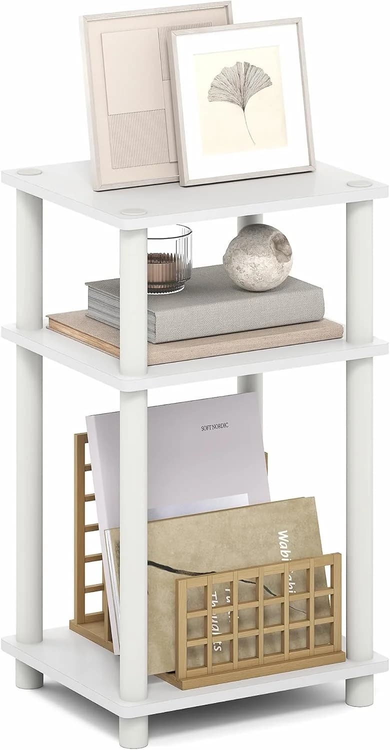 Furinno Turn-N-Tube 3-Tier Toolless Side Table, Compact, White