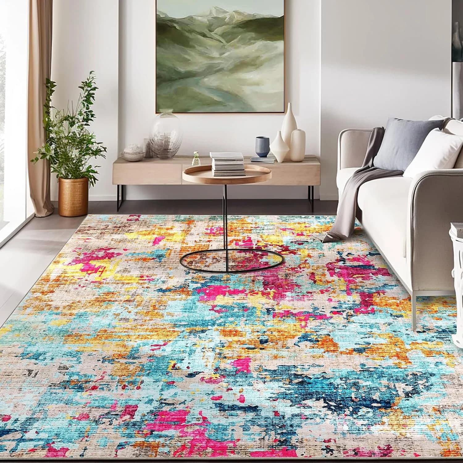 CAROMIO Colorful Abstract Area Rug, 5x7 Boho Washable Living Room Bedroom Rug Modern Non-Slip Non-Shedding Low Pile Area