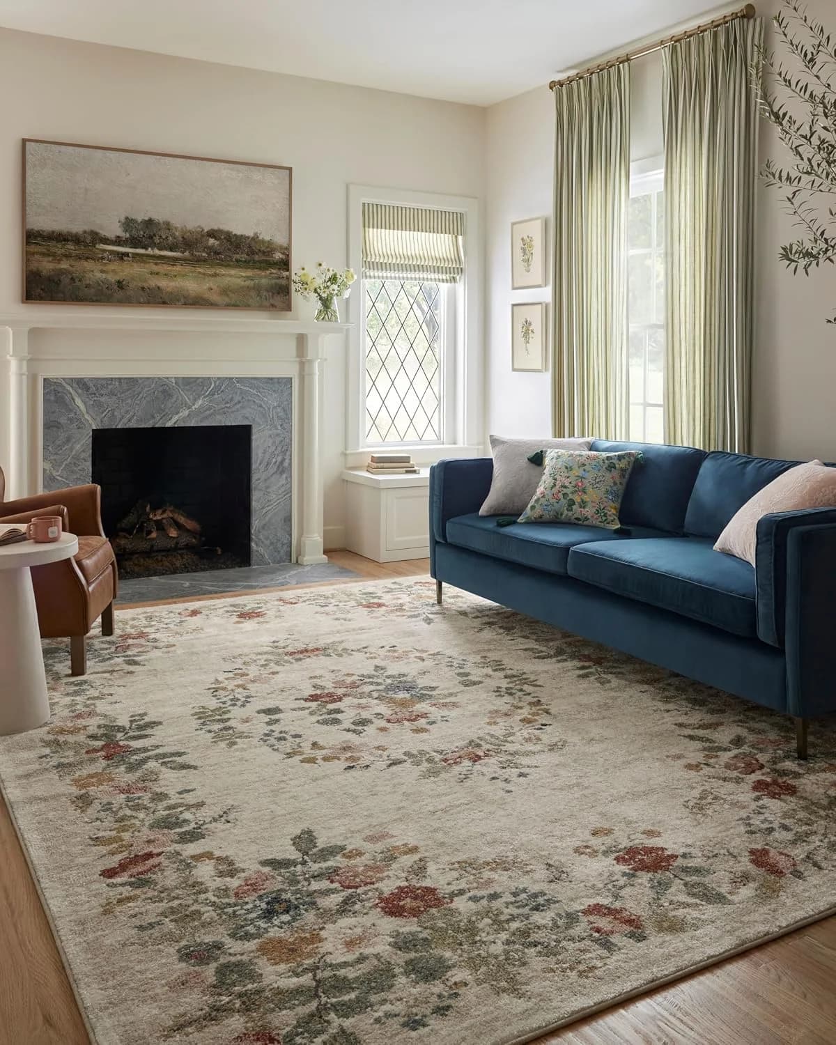 Loloi Rifle Paper Co Laurel Cream 6'-6" x 9'-2" Area Rug