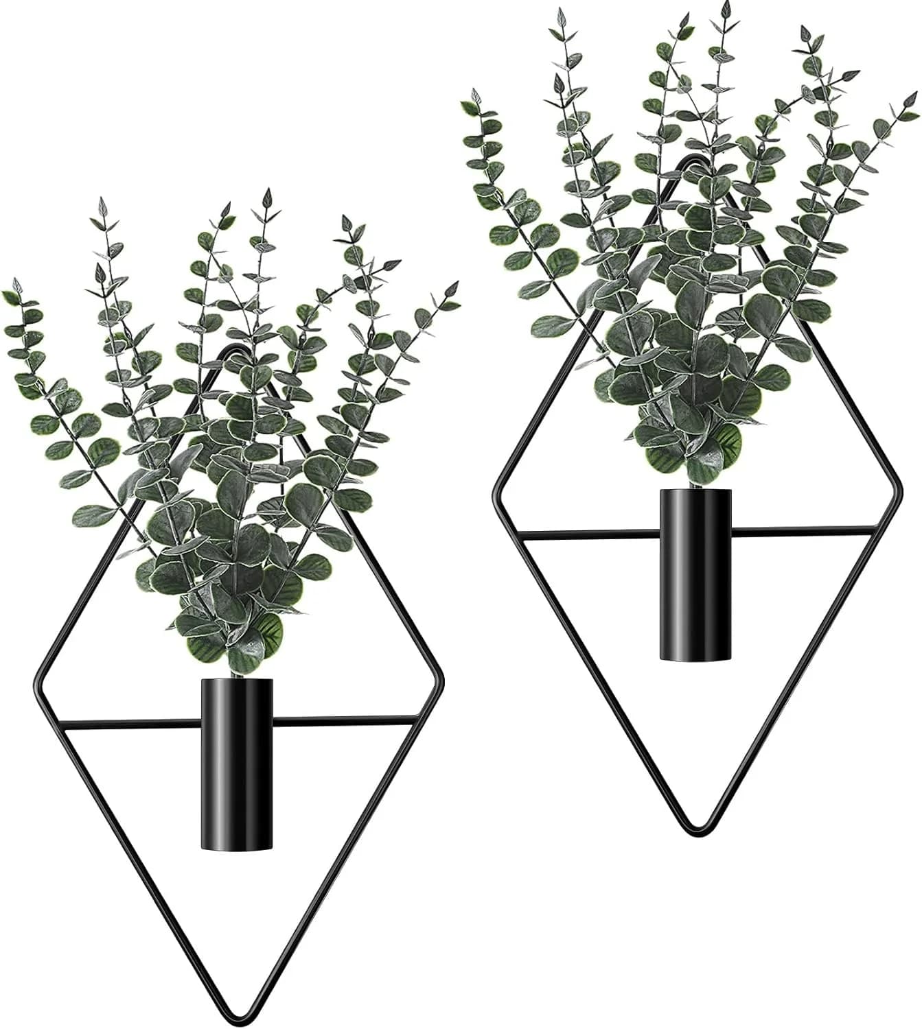 Jexine 4 Pcs Hanging Artificial Planters Wall Decor, Black, Eucalyptus