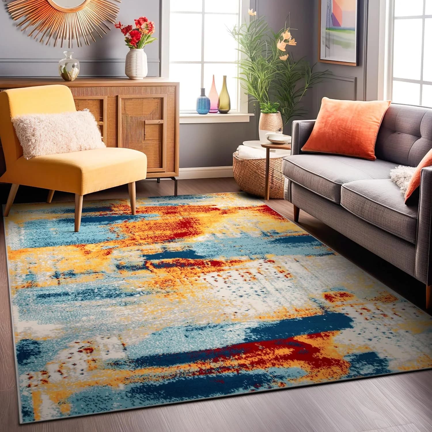 Rugshop Abstract Fade-Resistant Living Room Area Rug Multi 7'10" x 10'