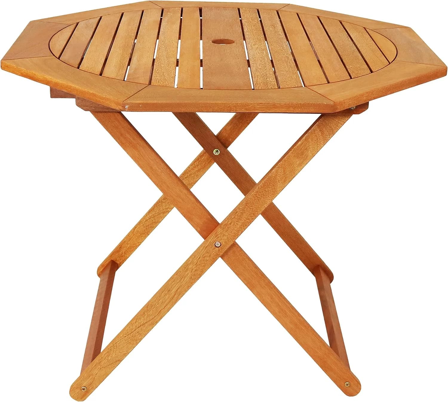 Sunnydaze Meranti Wood Folding Outdoor Table with Umbrella Hole, Octagon