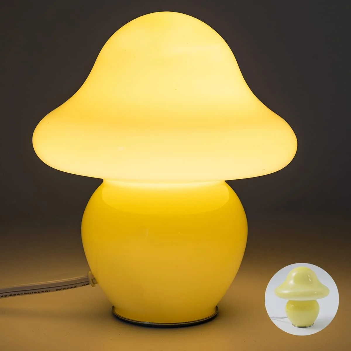 HEQET Mushroom Lamp White Glass Mushroom Table Lamp for Bedrooms, Living Room, Aesthetic Lamps for Bedroom, Cute Bedside