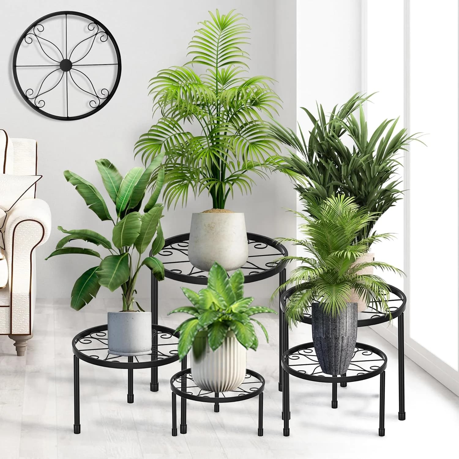 CADANI 5 Pack Metal Plant Stands for Outdoor Indoor, Anti-Rust Iron Flower Pot Stand, Heavy Duty Plant Pot Stand for Mul