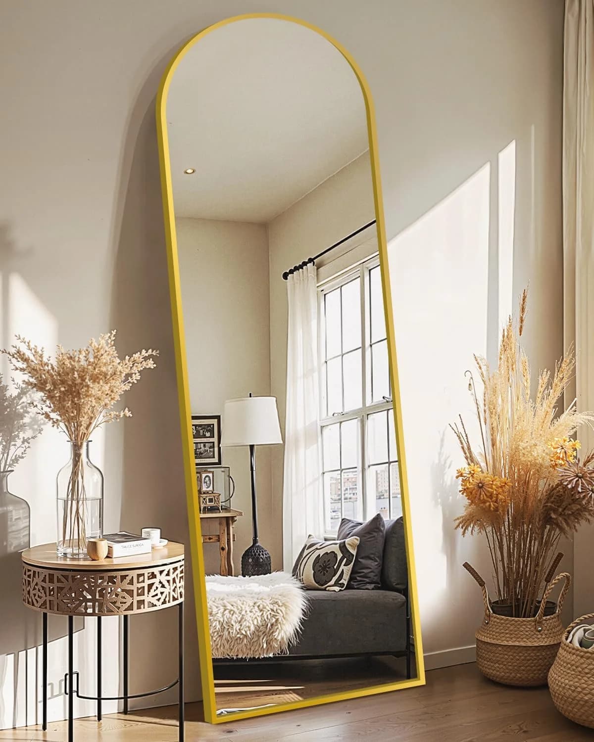 Delma Full Length Mirror, Large Floor Mirror for Wall, Bedroom, Bathroom, Living Room with Aluminium Frame (Stand, Arch