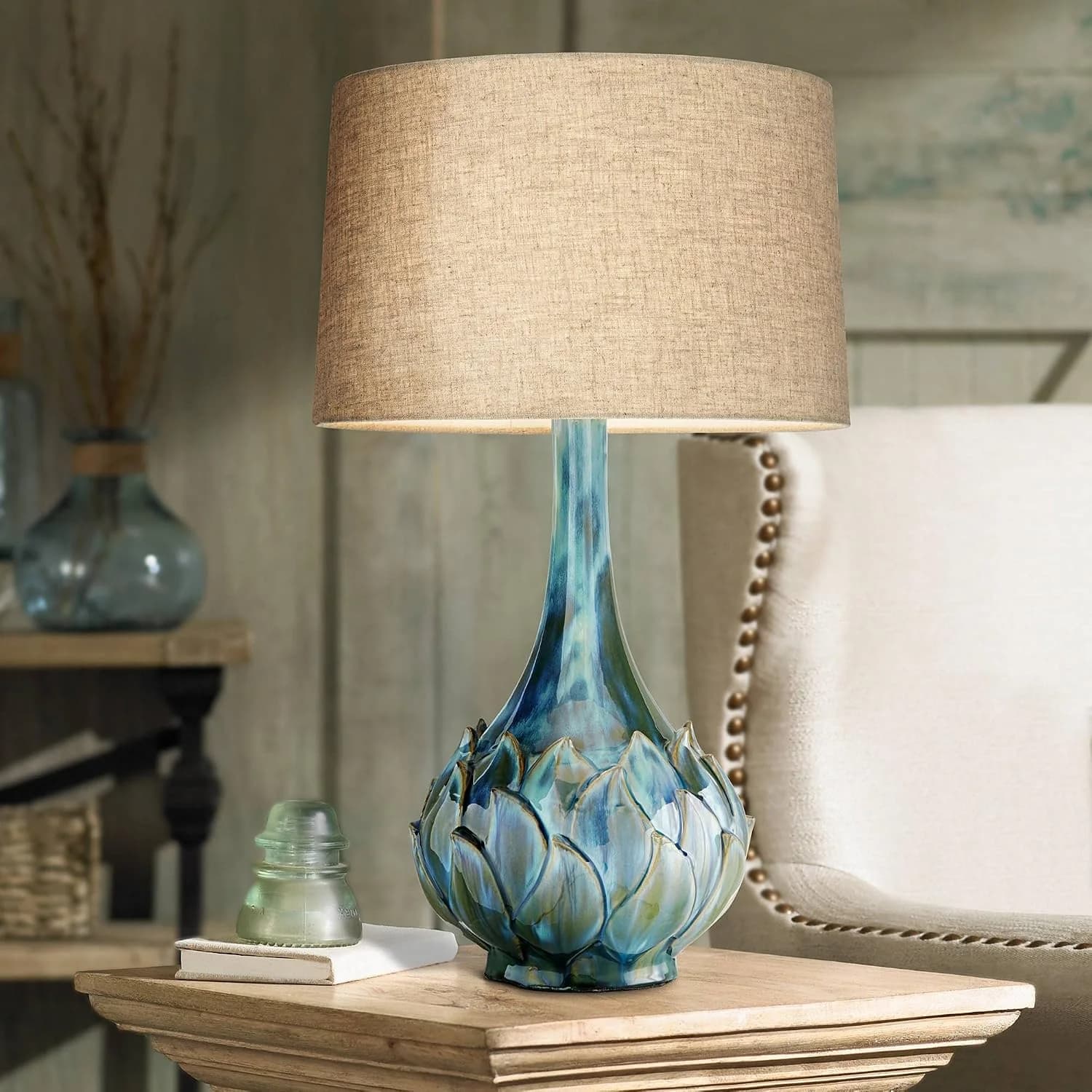 Kenya Flower 29 1/2" Tall Table Lamp Blue Green Ceramic Modern