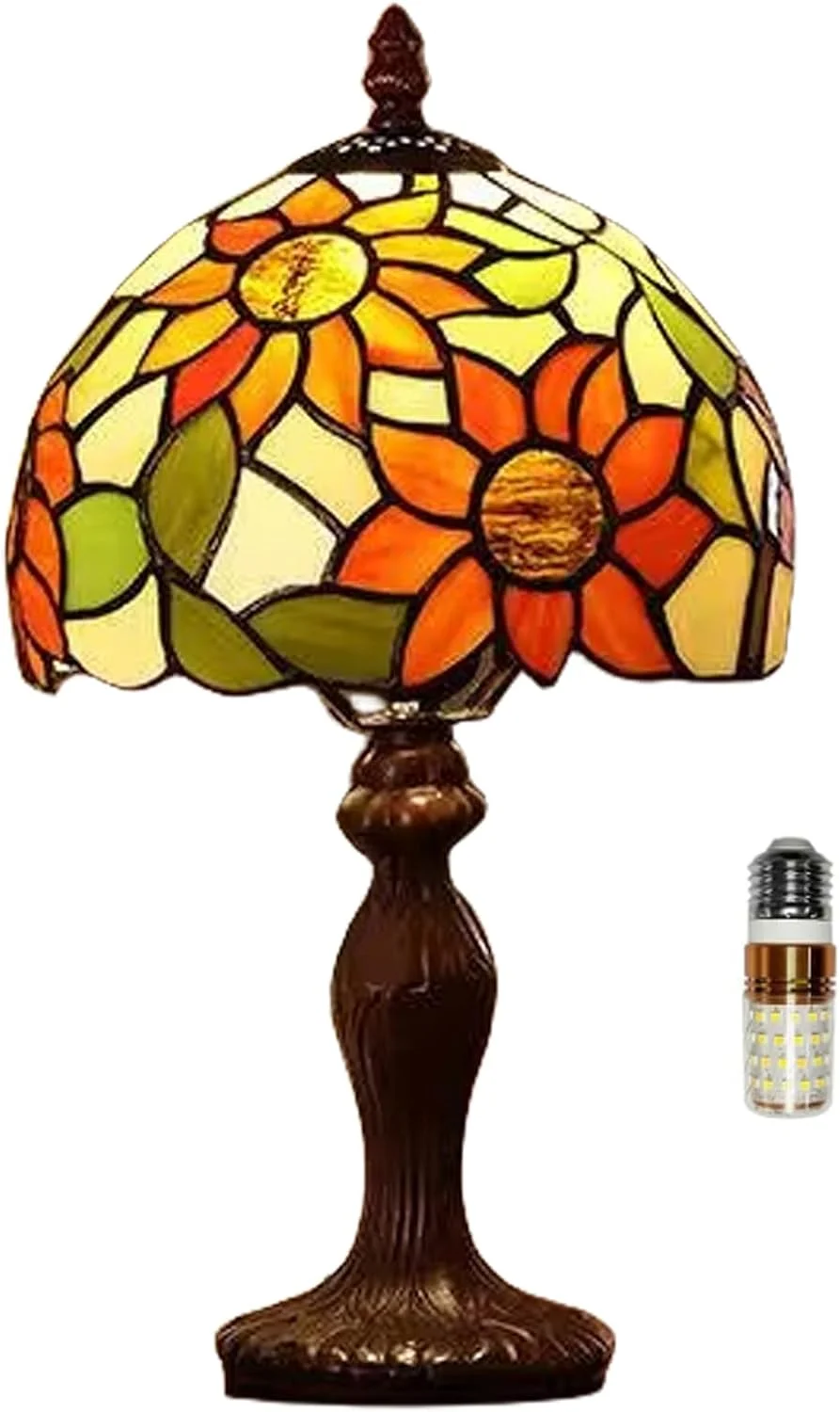 Tiffany Table Lamp,3 Color-Temperature Sunflower Stained Glass Lamp,8X8X15 Inch Small Accent Antique Nightstand Bedside