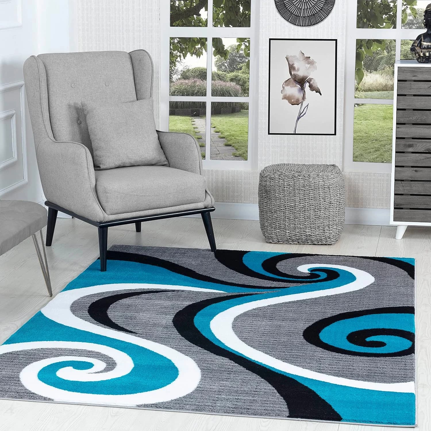 GLORY RUGS Modern Area Rug 5x7 Turquoise Swirls Carpet Bedroom Living Room Contemporary Dining Accent Sevilla Collection