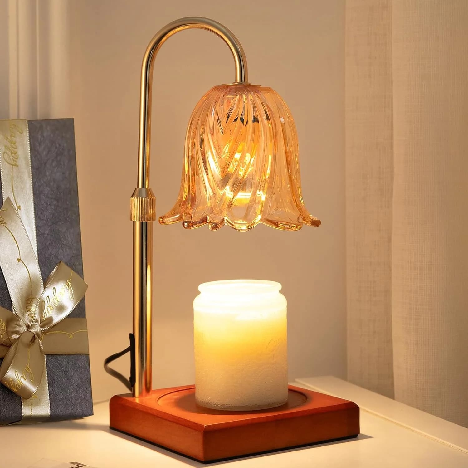 GODONLIF Flower Candle Warmer Lamp with Timer, Gold Electric Candle Lamp