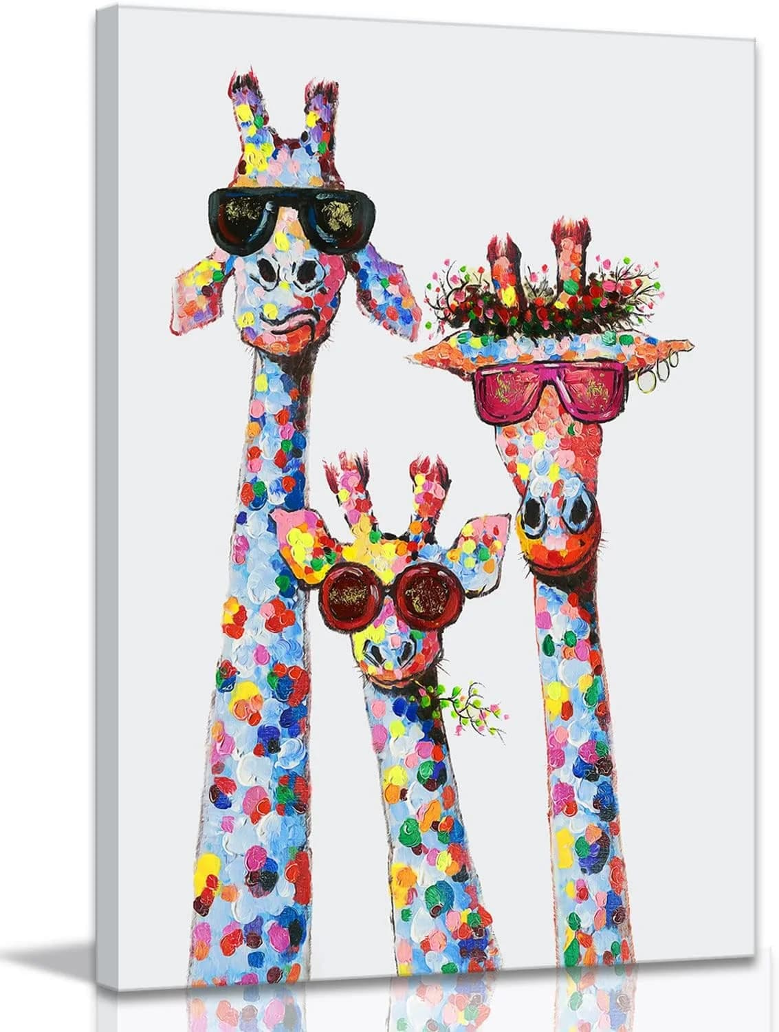 Giraffe Family Canvas Wall Art Animal Poster Prints Picture With Frame for Living Room Bedroom Nursery Office Kids Room