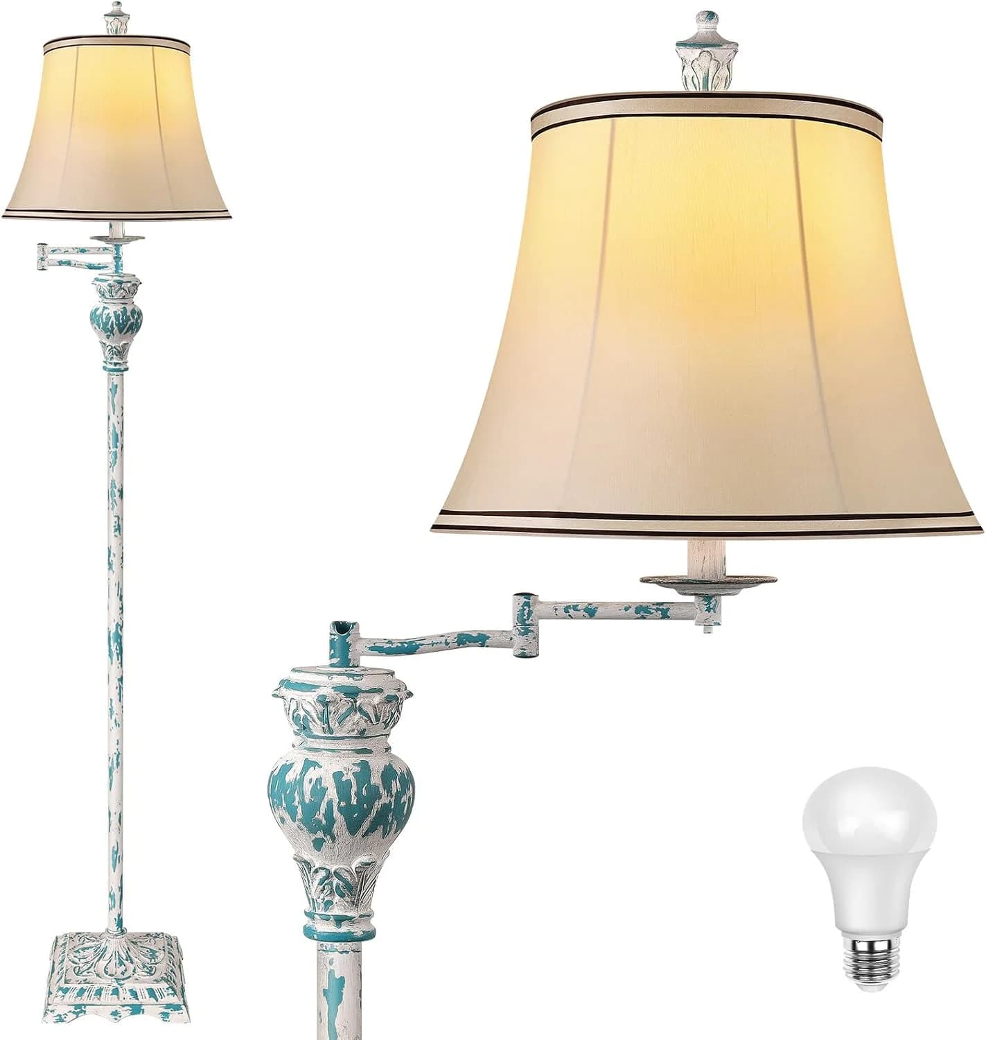 PARTPHONER Vintage Floor Lamps for Living Room,Traditional 350° Adjustable Swing Arm Farmhouse Floor Lamp for Bedroom, R