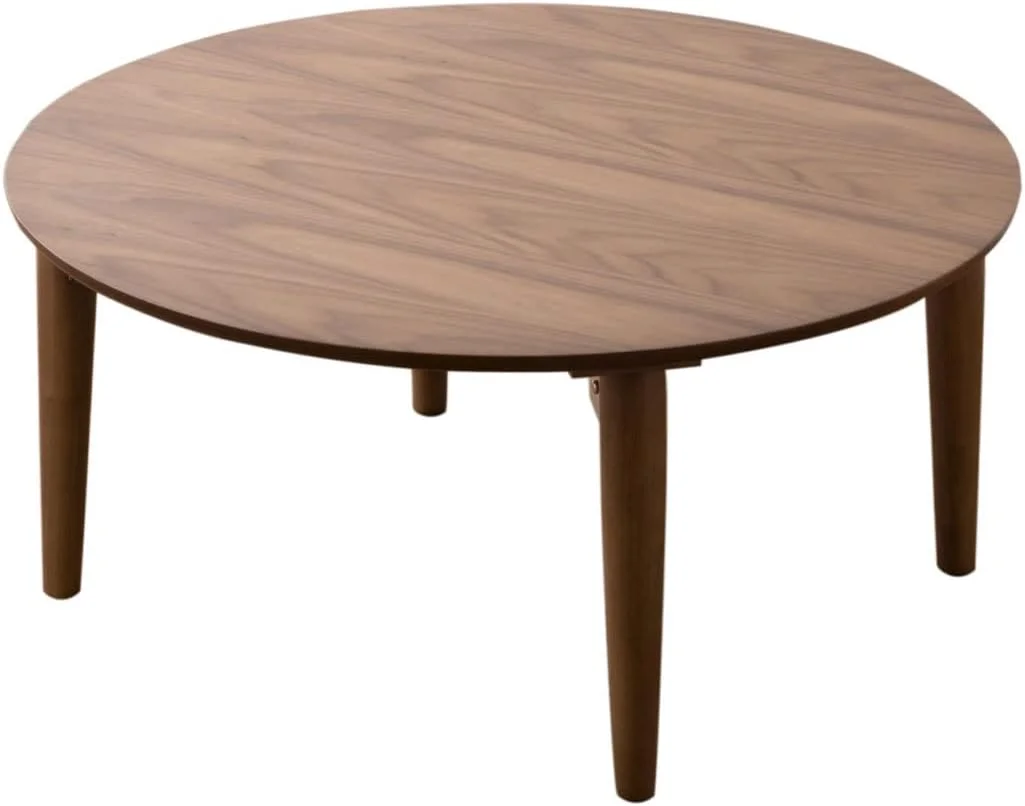 EMOOR Wood Folding Coffee Table Round (25.6") Walnut, Floor Sitting Low Table Small Space Minimalist Japanese Tatami Roo
