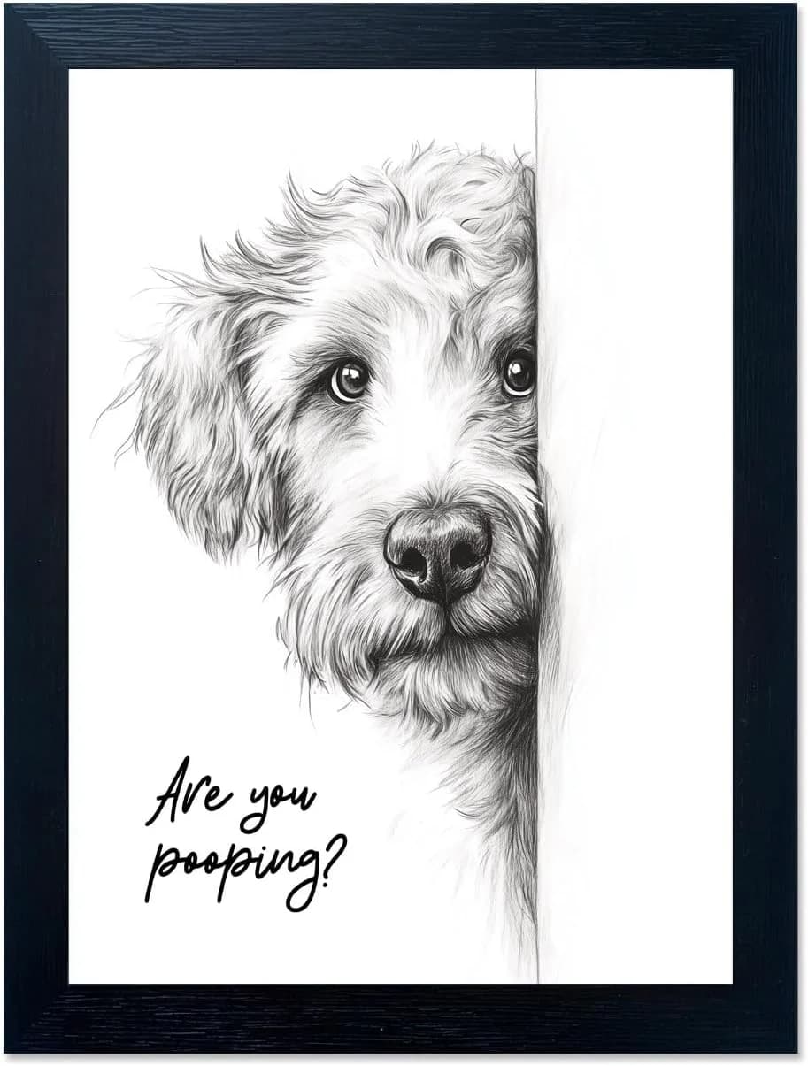 Gongyuanyihao Arts Funny Dog Bathroom Wall Art with Black Frame, Are You Pooping Sign for Farmhouse Restroom Decor, Rust