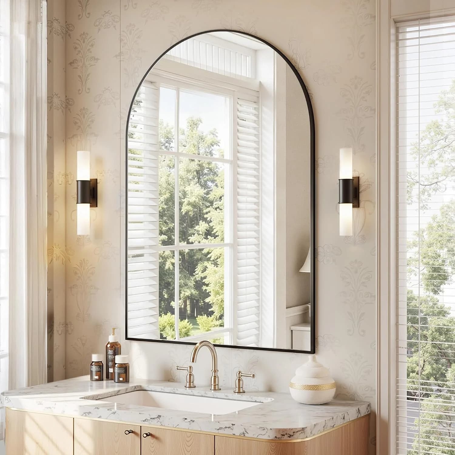 Antok Arched Bathroom Mirror, 24"x36" Wall Mounted Mirror, Vanity Mirrors for Over Sink, Aluminum Alloy Frame Bathroom M