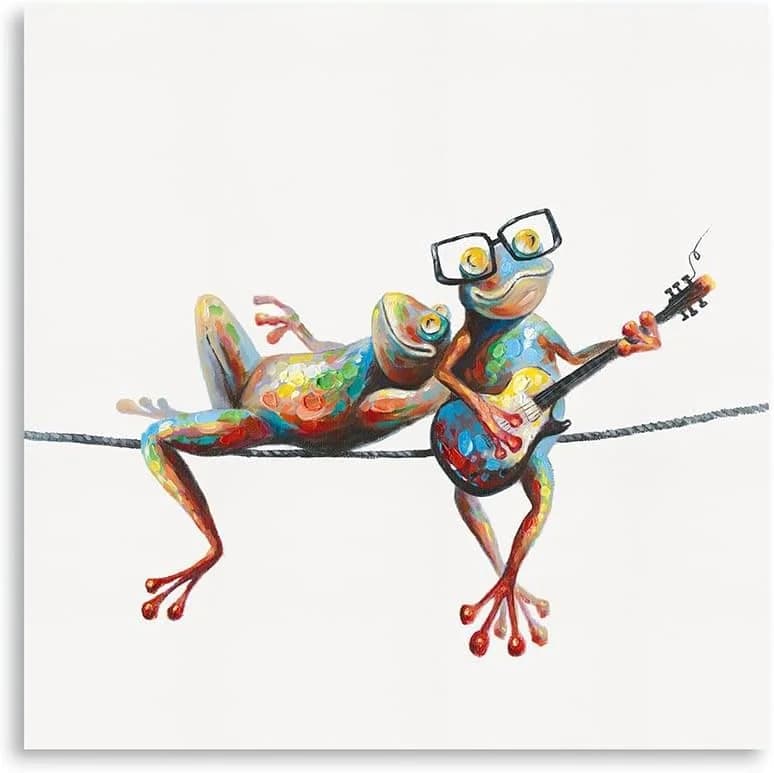 Canvas Frog Wall Art Decor: Side by Side Frogs with Glasses Art Bedroom Wall Art Laundry Room Decor and Accessories Girl