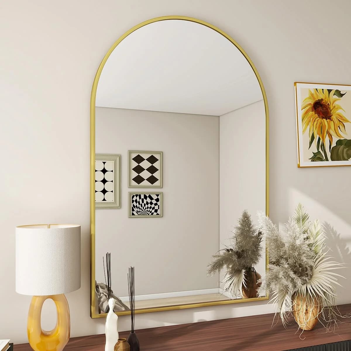 BEAUTYPEAK Wall Mounted Mirror, 26 inch x38 inch Arch Bathroom Mirror, Gold Vanity Wall Mirror w/ Metal Frame for Bedroo