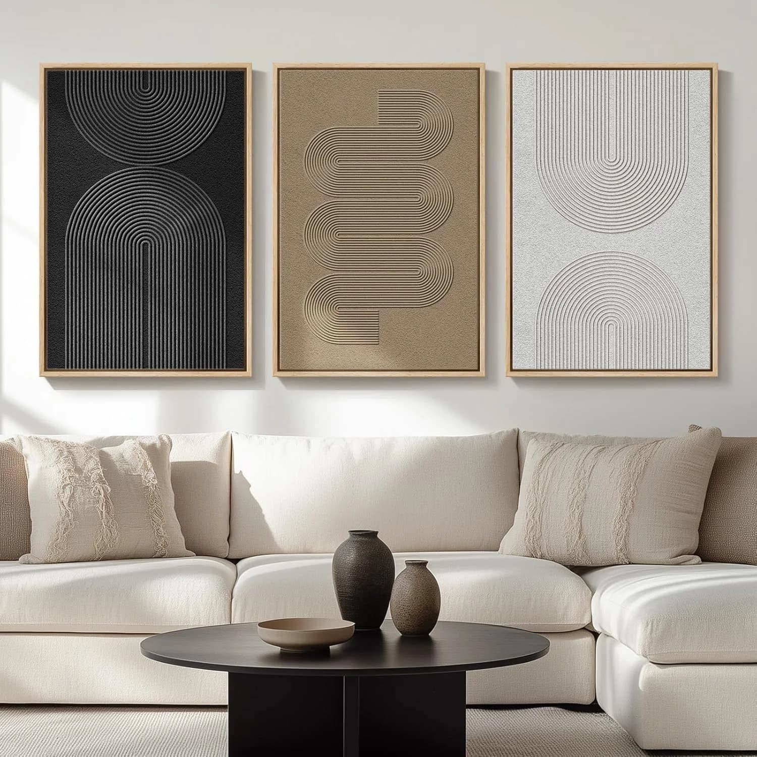 Large Framed Boho Black White Abstract Wall Art for Living Room, 24x36 In