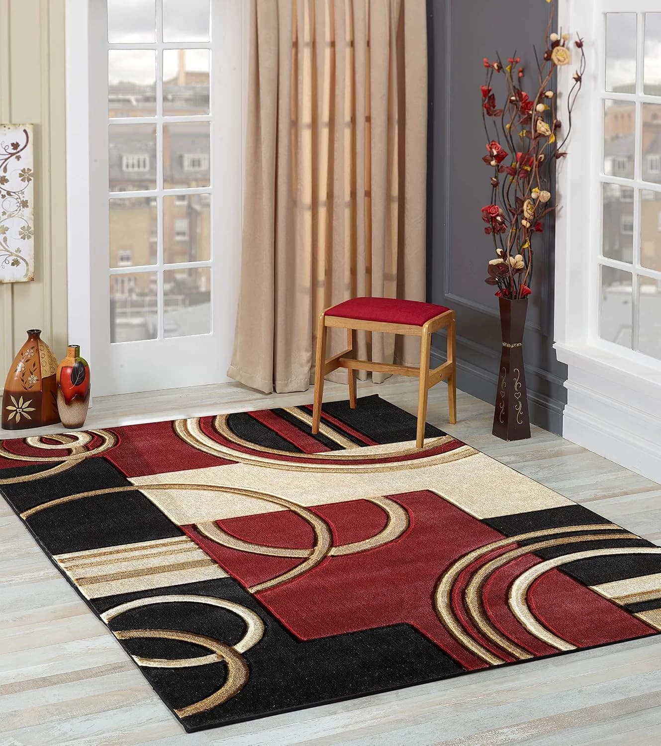 GLORY RUGS Area Rug Modern 5x7 Dark Red Soft Hand Carved Contemporary Floor Carpet with Premium Fluffy Texture for Indoo