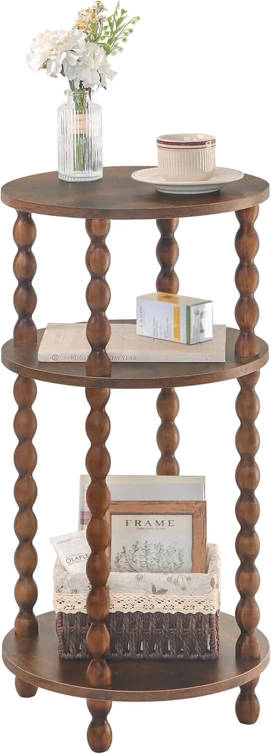 AWASEN Small Side Table, 3-Tier Round End Table for Small Spaces, Modern Bedside Table Nightstand for Bedroom, Living Ro