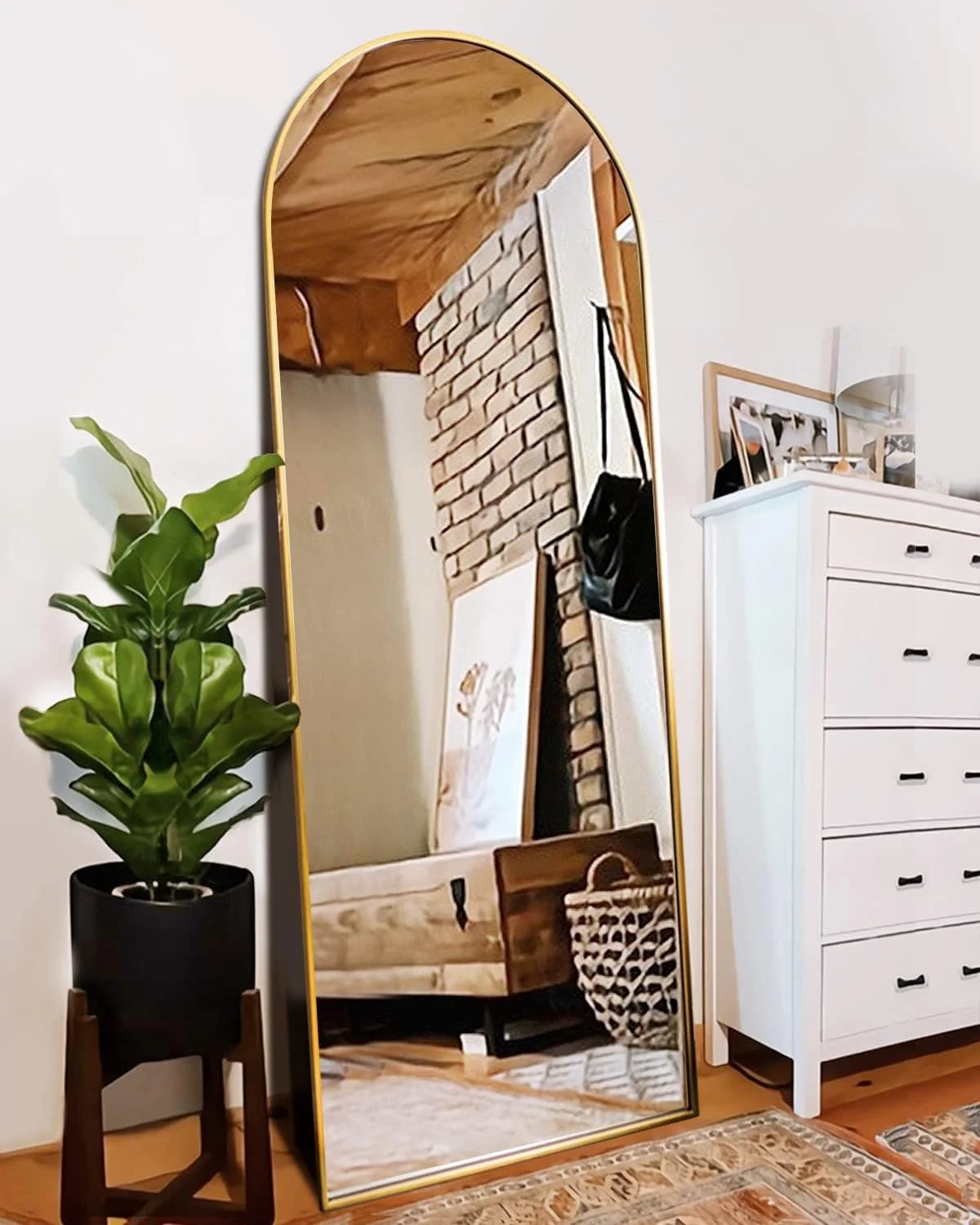 ITSRG Floor Mirror, Full Length Mirror with Stand, Arched Wall Mirror, Gold Floor Mirror Freestanding, Wall Mounted Mirr