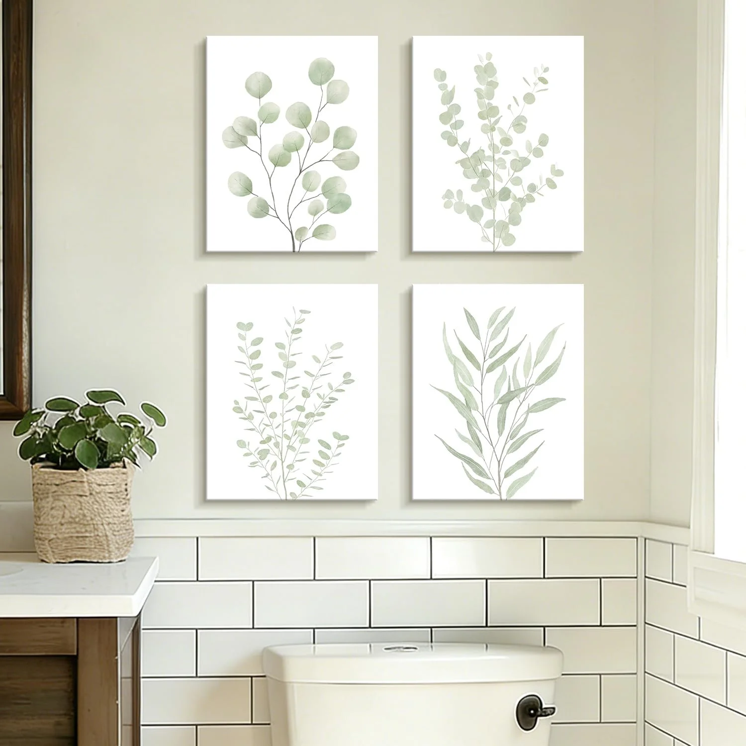 Drsoum Botanical Plant Framed Wall Art Boho Wall Decor for Bathroom Sage Green Eucalyptus Leaf Prints Minimalist Aesthet