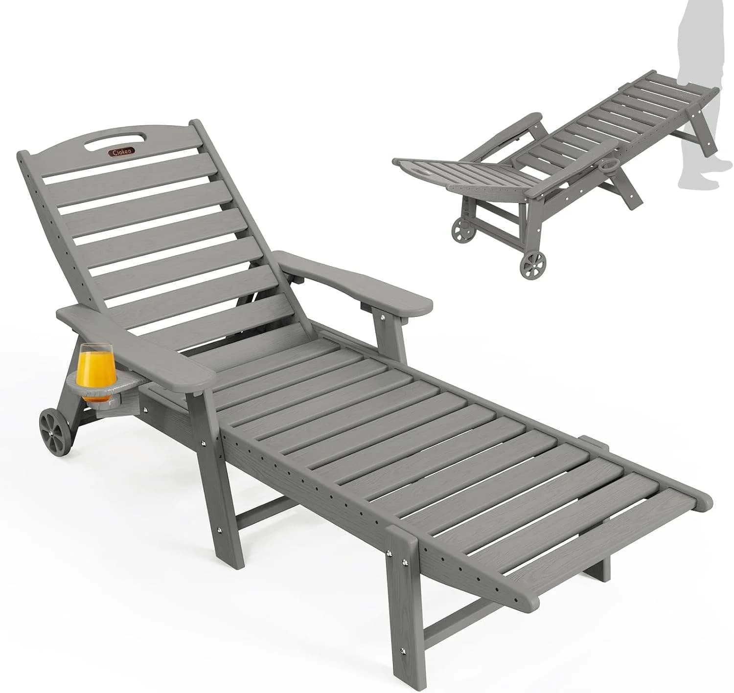 Ciokea Oversized Outdoor Chaise Lounge Chair, HDPE Patio Chair with Wheels