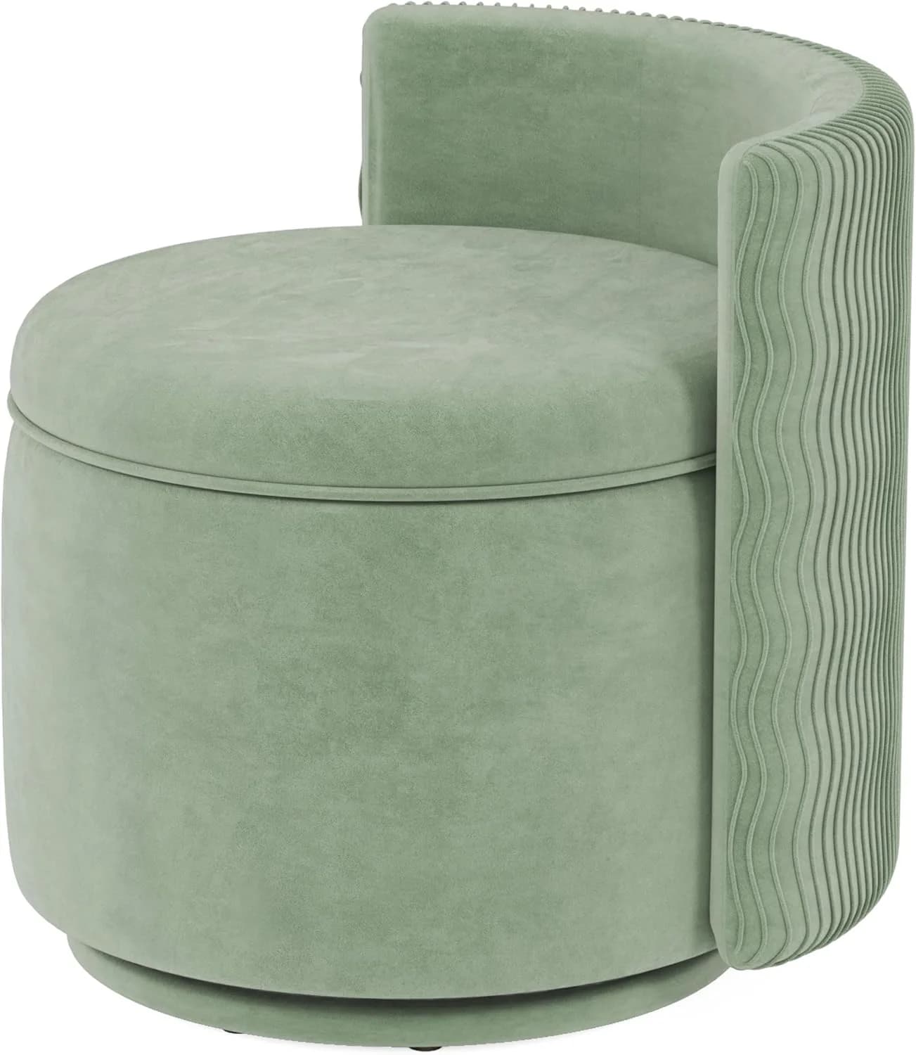 allamazing 360° Swivel Accent Chair with Storage, Vanity Stool with Back, Velvet Storage Ottoman, Upholstered Round Barr