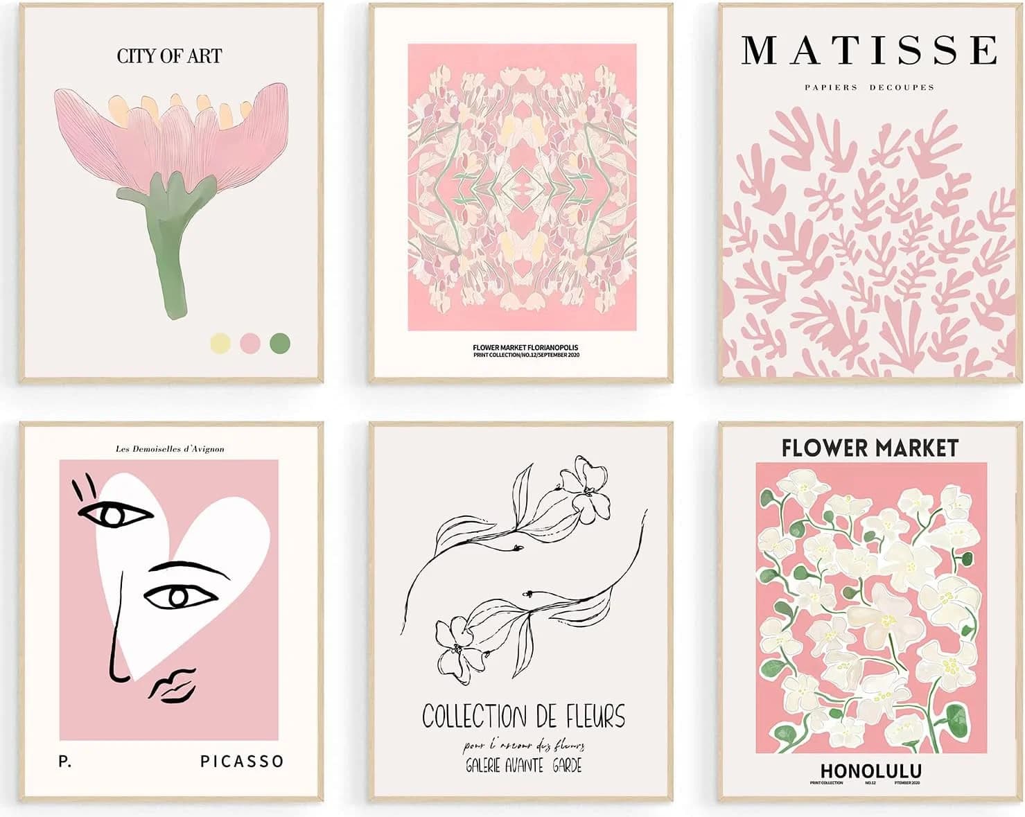 Pink Flower Market Poster, Minimalist Matisse Wall Art Prints, Abstract Floral Flower Posters for Room Aesthetic, Boho C