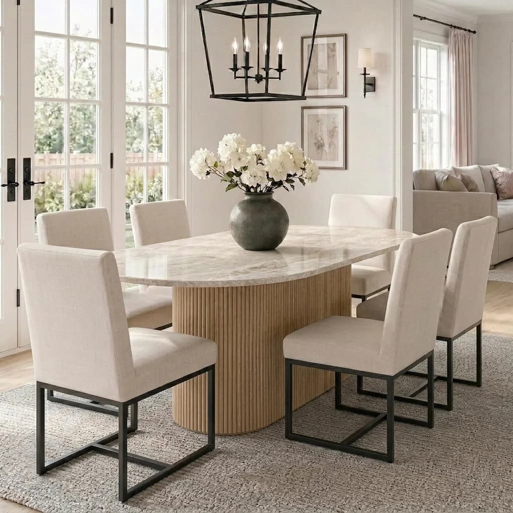 HNY Modern Dining Chairs Set of 6, Upholstered Linen Dining Room Chairs with Ergonomic Back & Metal Frame for Home, Kitc
