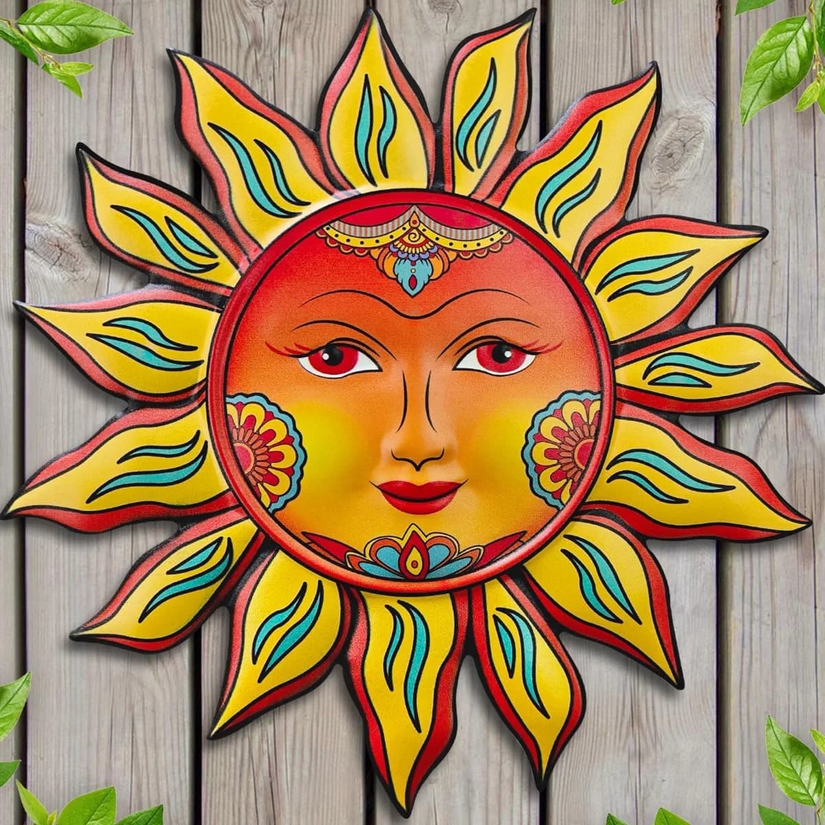 Metal Sun Flower Wall Decor - 12.87 inches Sun Wall Art Hanging Decorations for Outdoor, Home Garden Yard Patio Fence Be