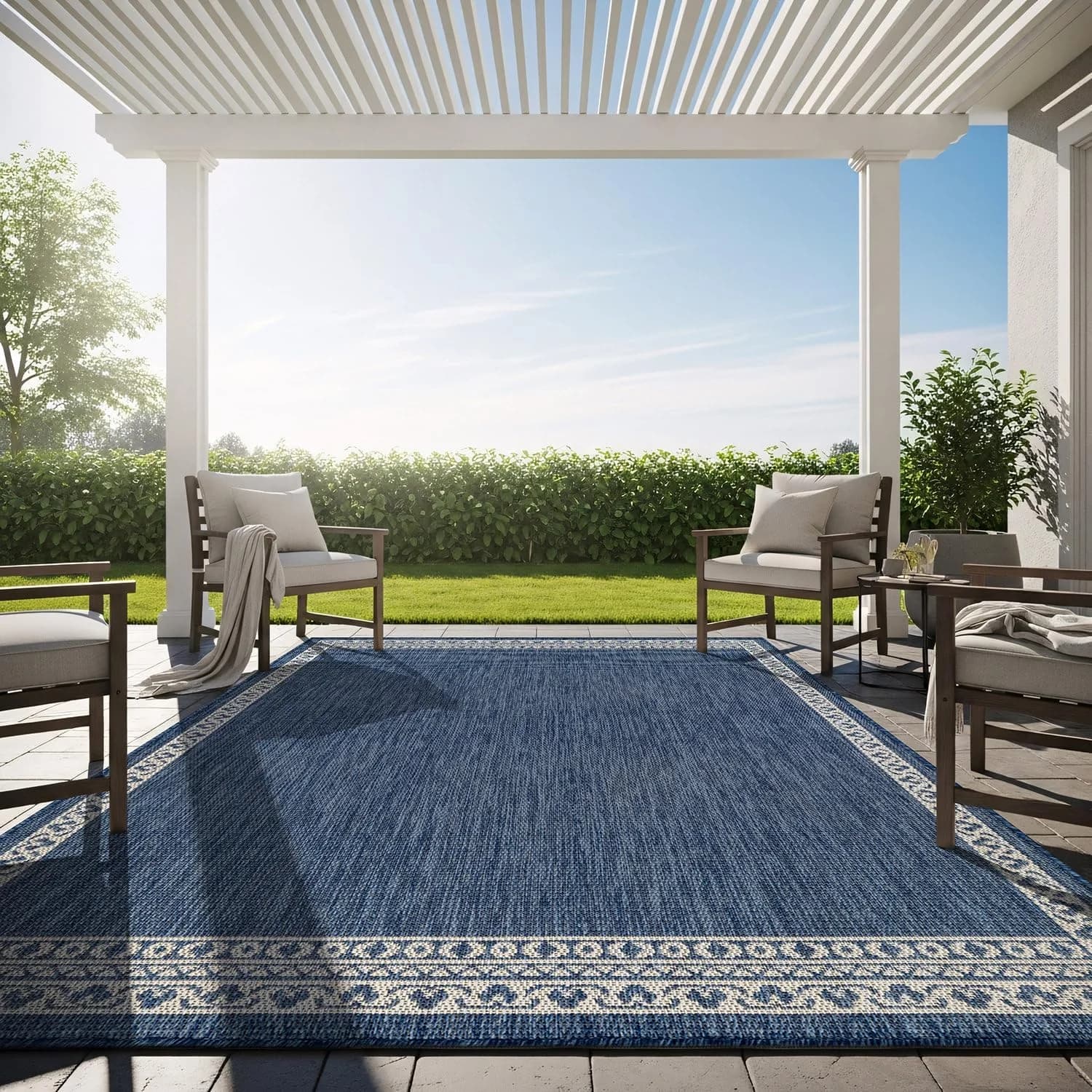 Washable Outdoor Rug 8x10 Modern Area Rugs Outdoor Carpets Bordered Pattern Non Shedding Waterproof Easy Clean Patio Dec