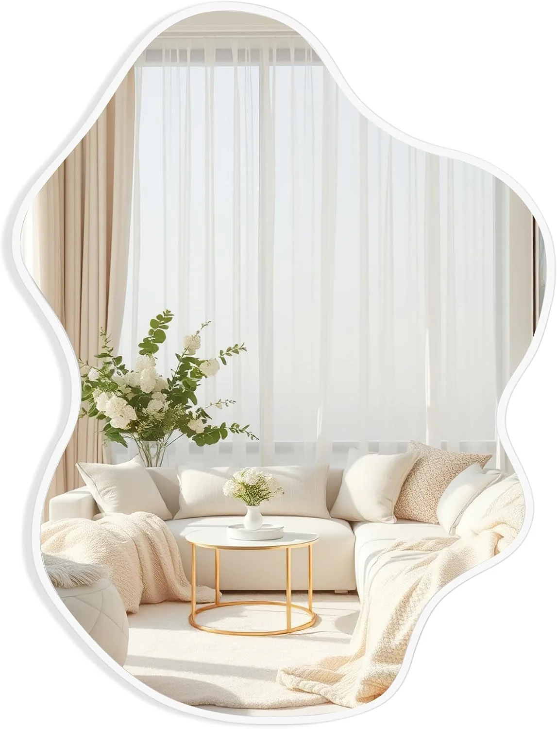 Tanmicoshomy White Framed Irregular Bathroom Wall Mirror 22 x 30 Inch